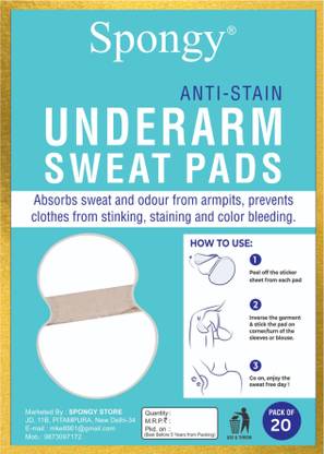 Spongy Disposable Underarm Sweat Pads 20 for Women & Men, Folded, Sweat Absorbent Sweat Pads