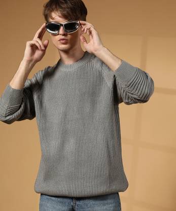 CAMPUS SUTRA Self Design Crew Neck Casual Men Grey Sweater