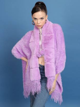 Tokyo Talkies Solid Collared Neck Casual Women Purple Sweater