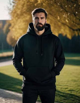 ZYLUTE Solid Hooded Neck Casual Men Black Sweater