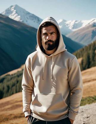 EcoRunner Solid Hooded Neck Casual Men Beige Sweater