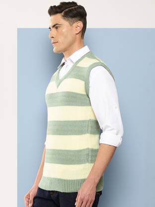 Aarika Solid V Neck Casual Men Green Sweater