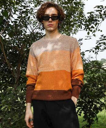 CAMPUS SUTRA Colorblock Crew Neck Casual Men Multicolor Sweater