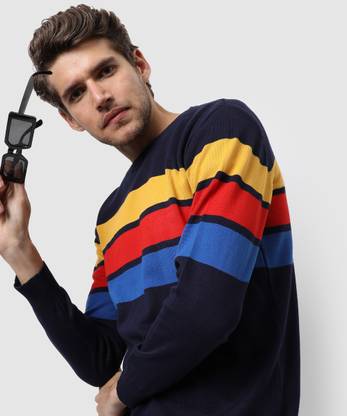 CAMPUS SUTRA Striped Round Neck Casual Men Multicolor Sweater