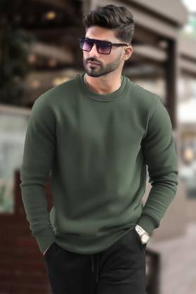 TRIPR Solid Round Neck Casual Men Green Sweater