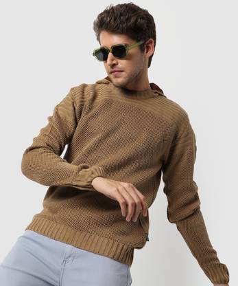 CAMPUS SUTRA Striped Round Neck Casual Men Beige Sweater