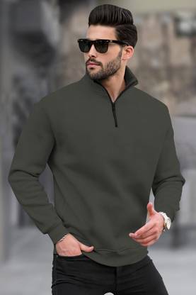 TRIPR Solid High Neck Casual Men Green Sweater