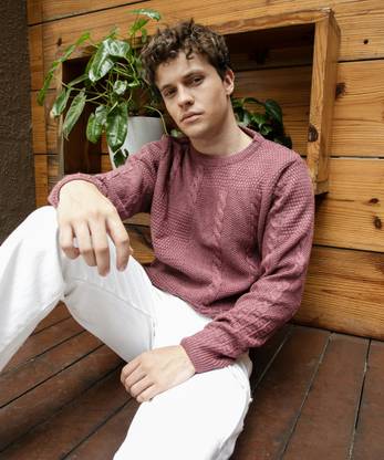 CAMPUS SUTRA Self Design Crew Neck Casual Men Brown Sweater