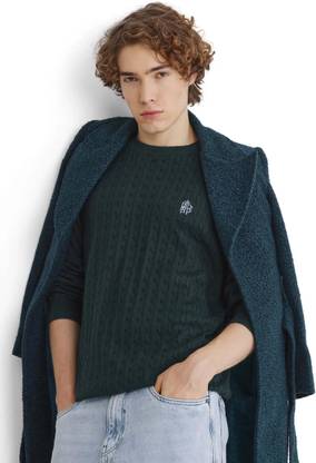 RARE RABBIT Solid Crew Neck Casual Men Green Sweater