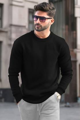 TRIPR Solid Round Neck Casual Men Black Sweater