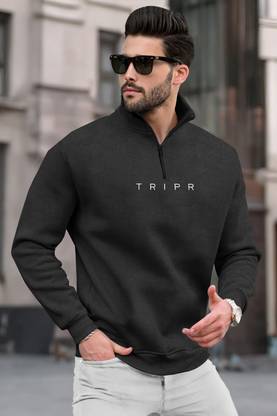 TRIPR Printed High Neck Casual Men Black Sweater