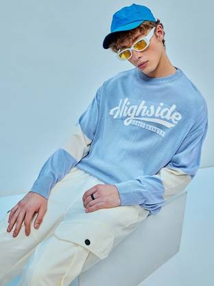 BEWAKOOF Printed Round Neck Casual Men Blue Sweater