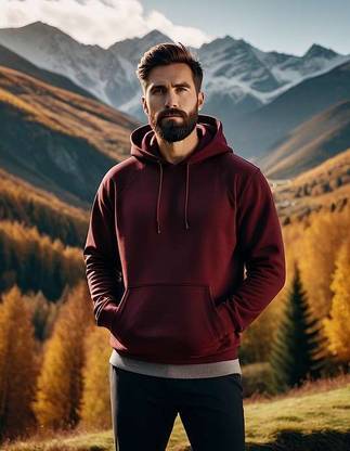EcoRunner Solid Hooded Neck Casual Men Maroon Sweater