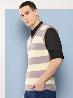 Aarika Solid V Neck Casual Men Brown Sweater