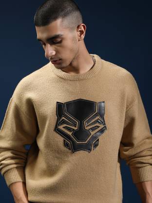 HIGHLANDER Self Design Round Neck Casual Men Beige Sweater