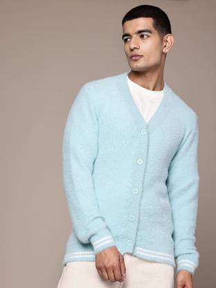 Roadster Solid V Neck Casual Men Blue Sweater