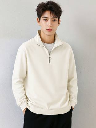 Jump Cuts Full Sleeve Solid Men Sweatshirt