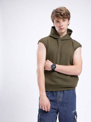 Glitchez Sleeveless Solid Men Sweatshirt