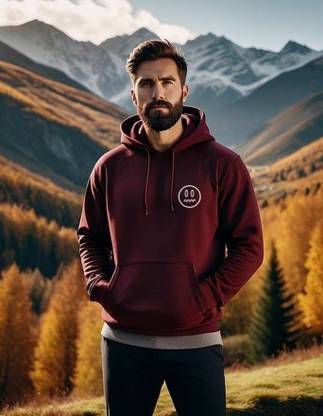 ClotheCraft Printed Hooded Neck Casual Men Maroon Sweater