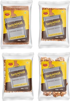 tentkotta Peanut Nice Bar+Peanut Nice Candy+Peanut Cube Candy+Peanut Ball 100G Pack Of 4 Pouch