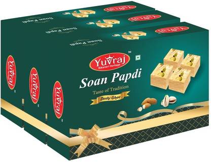 Yuvraj Food Product Pure Cow Ghee Soan papadi (patisa ) Famous sweets ( 500 gm x 3 ) combo pack Box