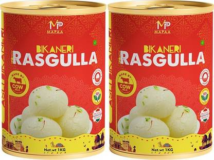 MAPAA Combo of Rasgulla 2 KG, Ready to Eat Indian Desert 2 x1 KG Pack Tin