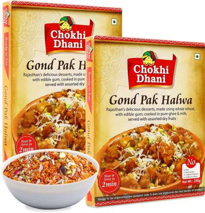Chokhi Dhani Gond Pak Halwa Ready to Eat Indian Sweet Dish | Just heat & Eat (Pack of 2) Box