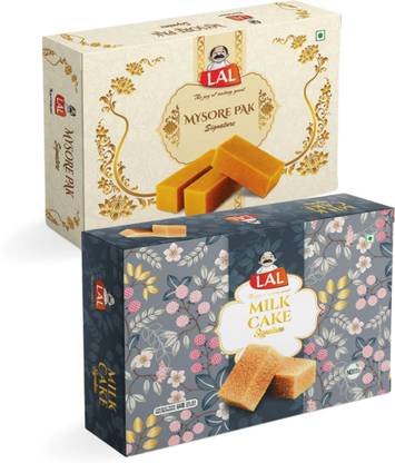Lal Combo Of Mysore Pak Premium 400g and Milk Cake Premium 400g Box