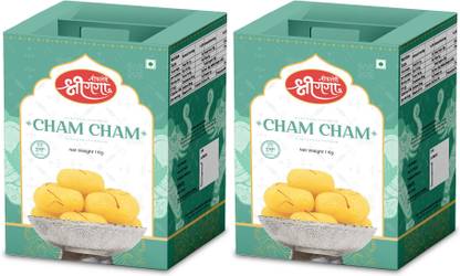 Bikaneri Shree Ganga Cham Cham - 2Kg (28 Pieces) Traditional Bikaneri Shahi Sweet Mithai Tin