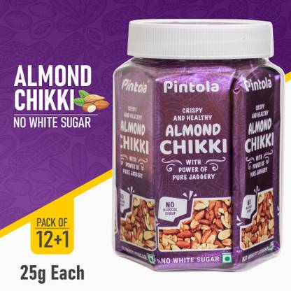 Pintola Almond Chikki Jar, Pack of 13 pcs, Made with Jaggery Plastic Bottle