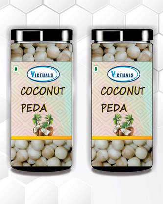 Victuals Coconut Peda 400g | Real Coconut Toffee Candy | Soft & Chewy Toffee Plastic Bottle