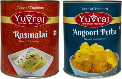 Yuvraj Food Product Angoori Petha & Rasmalai sweets combo 1 kg x 2 tin Can
