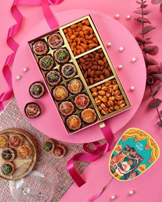 HyperFoods Diwali Gift Hamper Dry Fruit & Sweets 12pcs Tarts Roasted Cashew Almond Pista Box