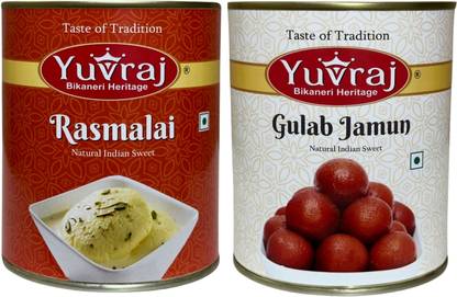 Yuvraj Food Product Rasmalai sweets & gulab jamun combo 1 kg x 2 pack Can