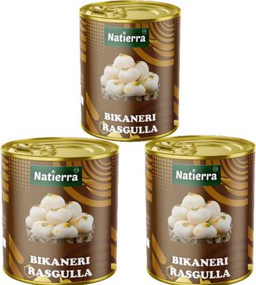 Natierra Ready to Eat Rasgulla | 10 Pieces Per Can | 100% Veg, Authentic Bengali Sweet Can
