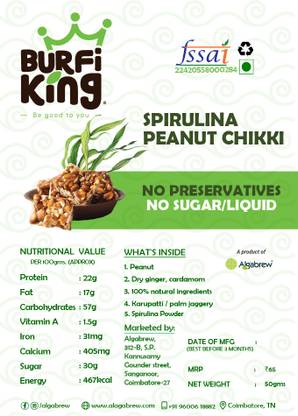 Burfi King Spirulina Peanut Chikki 50g (Pack of 3) Pouch