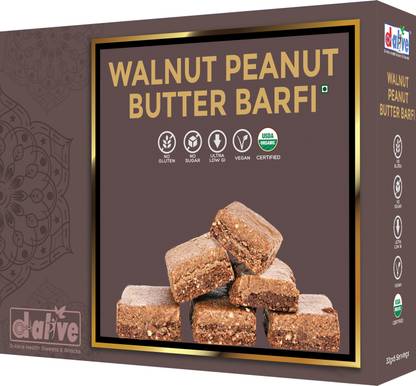 D-Alive Walnut Peanut Butter Barfi (Organic, No Sugar, No Gluten Diabetes Friendly) Box
