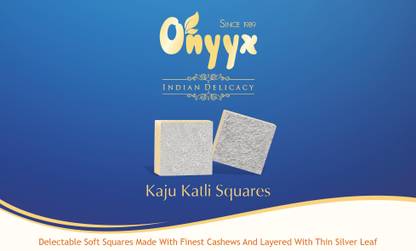 Onyyx Kaju Katli Squares- (Kaju Barfi / Burfi, Indian Mithai / Sweets gift pack / box)- 100g Festive Gift Box