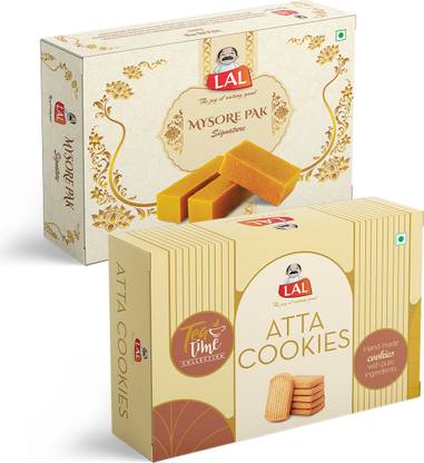Lal Sweets Combo Pack of Mysore Pak Signature 400g & Atta Cookies 400g Box