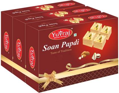 Yuvraj Food Product Soan papadi (patisa ) Famous indian sweets ( 200 Gm X 3 ) combo pack Box