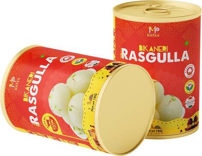 MAPAA Bikaneri Rasgulla ( Spongy ) Combo 2 KG 2 x 1Kg Pack Tin
