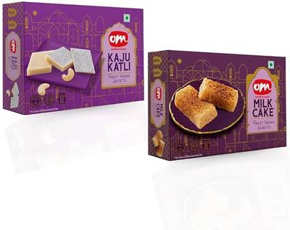 Om Sweets & Snacks Milk Cake & Kaju Katli Combo | Traditional Indian Sweet Made with Milk Box