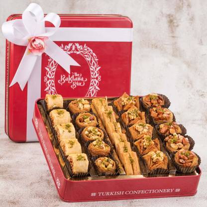The Baklava Box Assorted Baklawas with Ribbon Packaging in Royal Red Tin Festive Gift Box