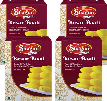 Bfp Shagun Kesar Bati 4Kg (1Kg Pack of 4) Bikaneri Sweets Soft Vegetarian Tin