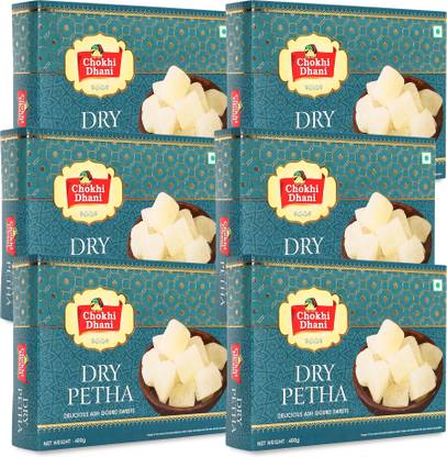 Chokhi Dhani Dry Agra ka Petha | Soft and Juicy Indian Sweet (Pack of 6, 400g each) Box