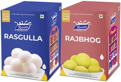 RECENT-THE REAL TASTE 1 Kg Rasgulla and 1 Kg Raj Bhog Combo indian Sweet Mithai, Perfect For Gift Box