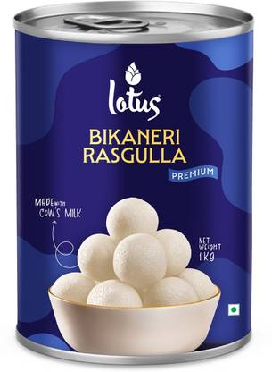 Lotus Bikaneri Rasgulla 1 kg, Rasgolla Sweet Made in Bikaner Tin