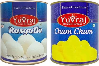 Yuvraj Food Product kesar Cham cham ( Saffron ) & Rasgulla combo pack Mithai (1 KG x 2) Tin pack Tin