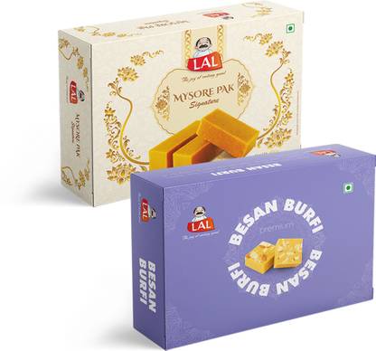 Lal Combo Pack Of Mysore Pak 400g & Besan Burfi 400g Box