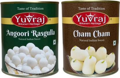 Yuvraj Food Product kesar Patty & Angoori Rasgulla sweets combo 1 kg x 2 tin Can